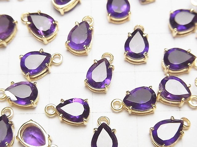 [Video] High Quality Amethyst AAA Bezel Setting Pear shape Faceted 8x6mm 18KGP 2pcs