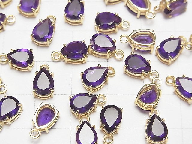 [Video] High Quality Amethyst AAA Bezel Setting Pear shape Faceted 8x6mm 18KGP 2pcs