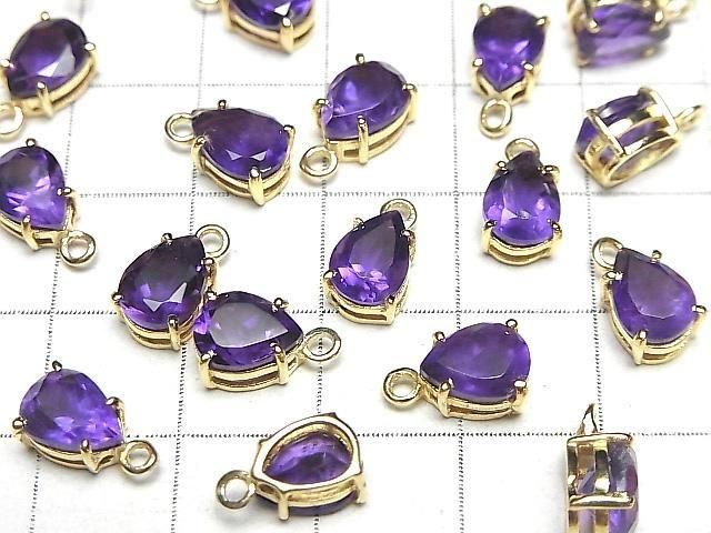 [Video]High Quality Amethyst AAA Bezel Setting Pear shape Faceted 8x6mm 18KGP 2pcs