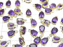 [Video]High Quality Amethyst AAA Bezel Setting Pear shape Faceted 8x6mm 18KGP 2pcs