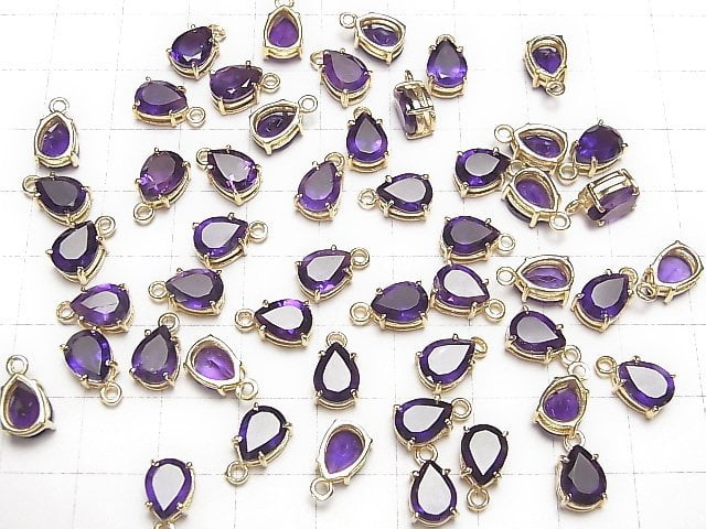 [Video] High Quality Amethyst AAA Bezel Setting Pear shape Faceted 8x6mm 18KGP 2pcs