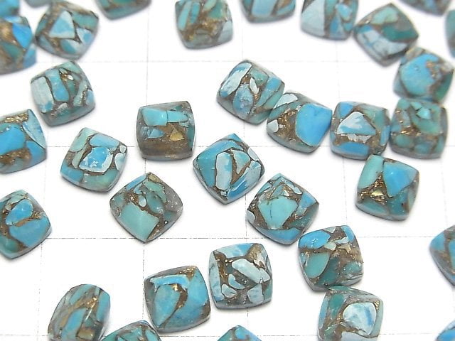 [Video] Blue Copper Turquoise AAA Sugarloaf Cut 6x6mm 3pcs