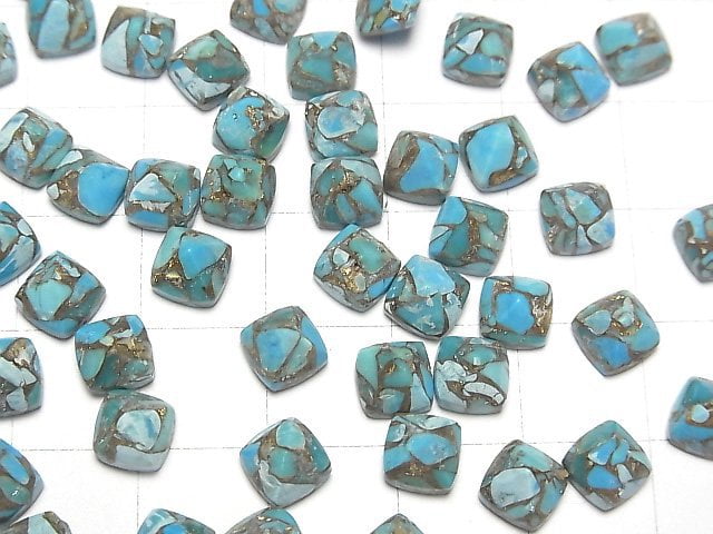 [Video] Blue Copper Turquoise AAA Sugarloaf Cut 6x6mm 3pcs