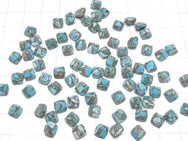 [Video] Blue Copper Turquoise AAA Sugarloaf Cut 6x6mm 3pcs