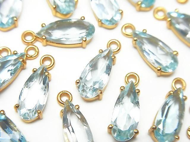 [Video] High Quality Sky Blue Topaz AAA Bezel Setting Pear Shape Faceted 12x5.5mm 18KGP 1pc