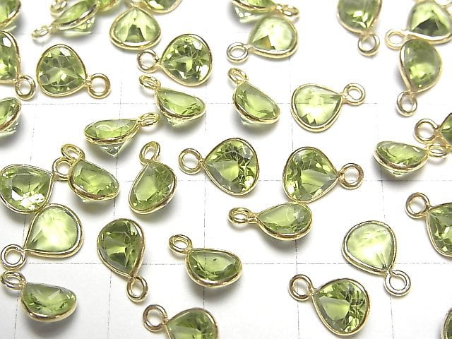 [Video]High Quality Peridot AAA Bezel Setting Chestnut Faceted 7x7mm 18KGP 2pcs