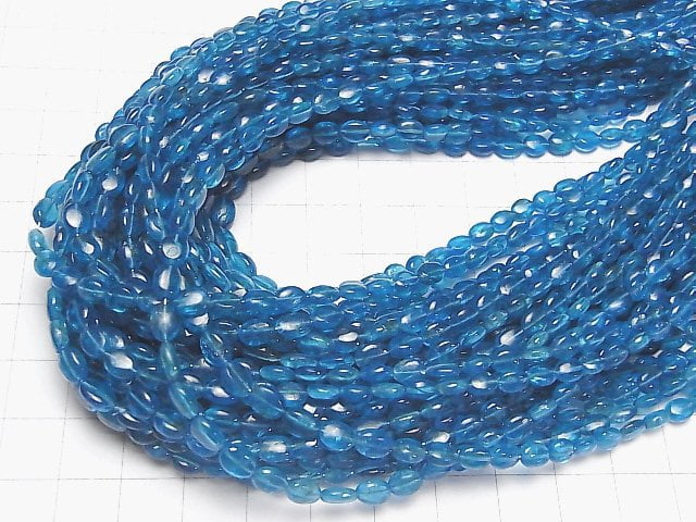 [Video] High Quality Neon Blue Apatite AA++ Oval half or 1strand beads (aprx.15inch / 36cm)