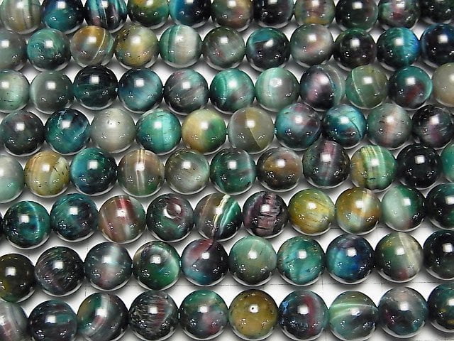 [Video] Mixed Color Tiger's Eye AAA- Round 8mm 1strand beads (aprx.15inch / 36cm)