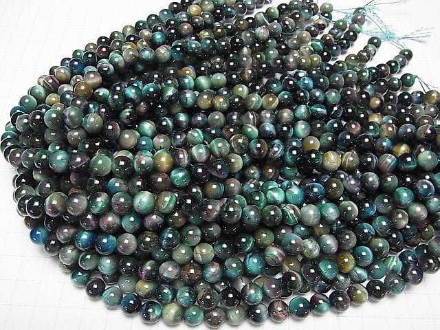 [Video] Mixed Color Tiger's Eye AAA- Round 8mm 1strand beads (aprx.15inch / 36cm)