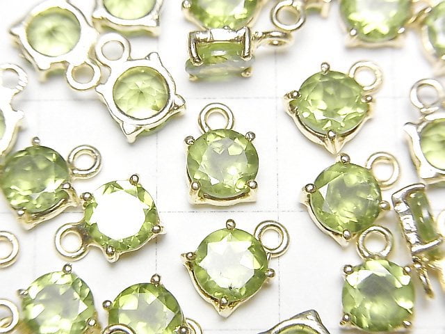 [Video] High Quality Peridot AAA Bezel Setting Round Faceted 6x6mm 18KGP 2pcs