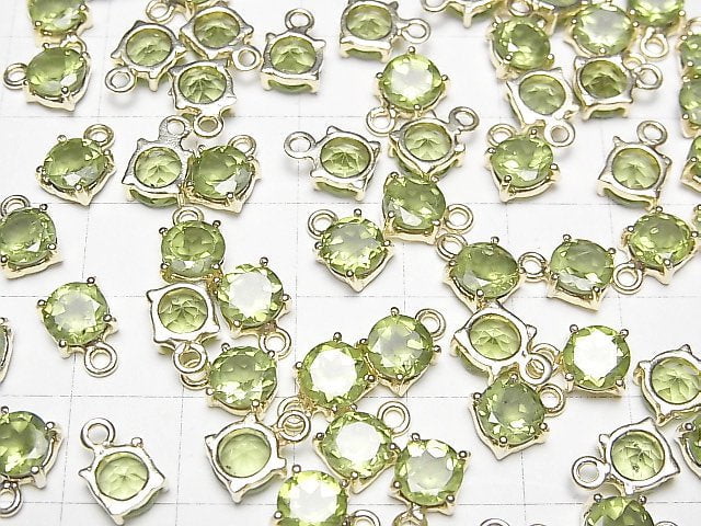 [Video] High Quality Peridot AAA Bezel Setting Round Faceted 6x6mm 18KGP 2pcs