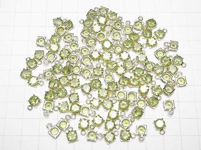 [Video] High Quality Peridot AAA Bezel Setting Round Faceted 6x6mm 18KGP 2pcs