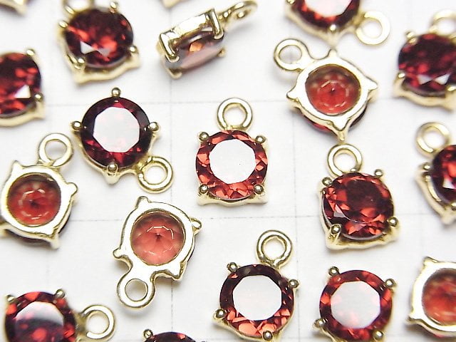 [Video] High Quality Mozambique Garnet AAA Bezel Setting Round Faceted 6x6mm 18KGP 2pcs