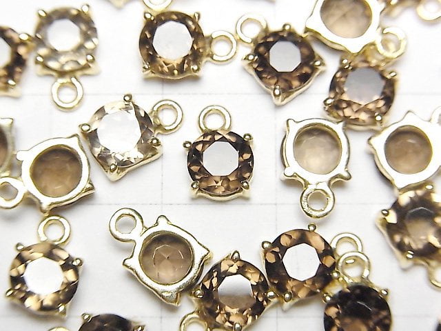 [Video] High Quality Smoky Quartz AAA Bezel Setting Round Faceted 6x6mm 18KGP 2pcs