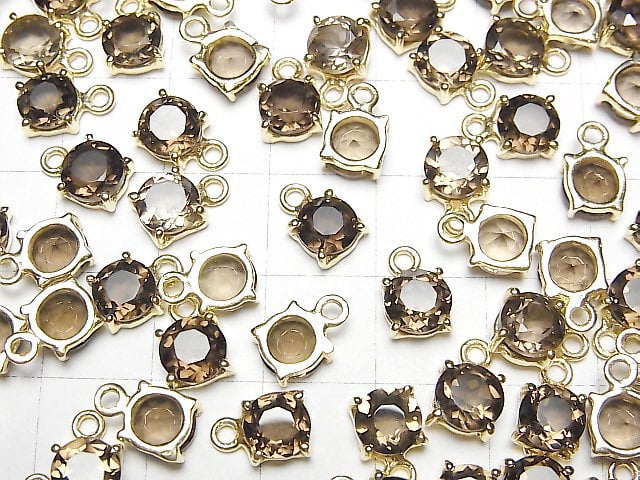 [Video] High Quality Smoky Quartz AAA Bezel Setting Round Faceted 6x6mm 18KGP 2pcs