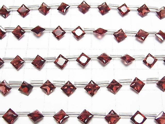 [Video] High Quality Mozambique Garnet AAA Diamond Princess Cut 7x7mm half or 1strand beads (aprx.7inch / 18cm)