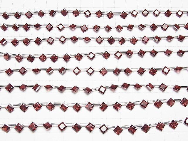 [Video] High Quality Mozambique Garnet AAA Diamond Princess Cut 7x7mm half or 1strand beads (aprx.7inch / 18cm)