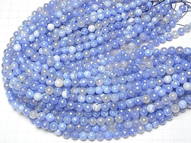 [Video]Blue Color agate Faceted Round 8mm coated 1strand beads (aprx.15inch/36cm)