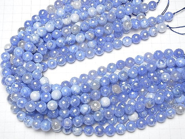 [Video] Blue color Agate Faceted Round 10mm Coating 1strand beads (aprx.14inch / 35cm)