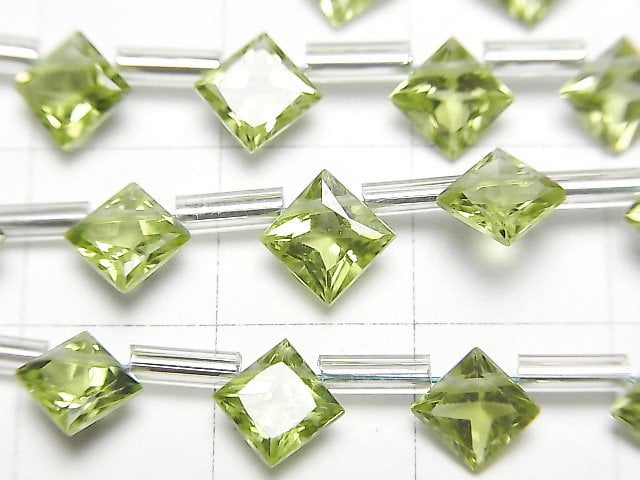 [Video] High Quality Peridot AAA Diamond Princess Cut 6x6mm Half or 1 Strand (18pcs)
