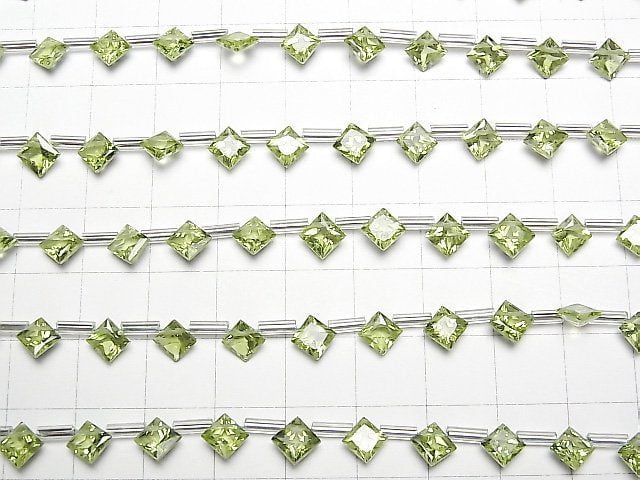 [Video] High Quality Peridot AAA Diamond Princess Cut 7x7mm half or 1strand (18pcs)