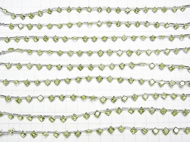 [Video] High Quality Peridot AAA Diamond Princess Cut 6x6mm Half or 1 Strand (18pcs)