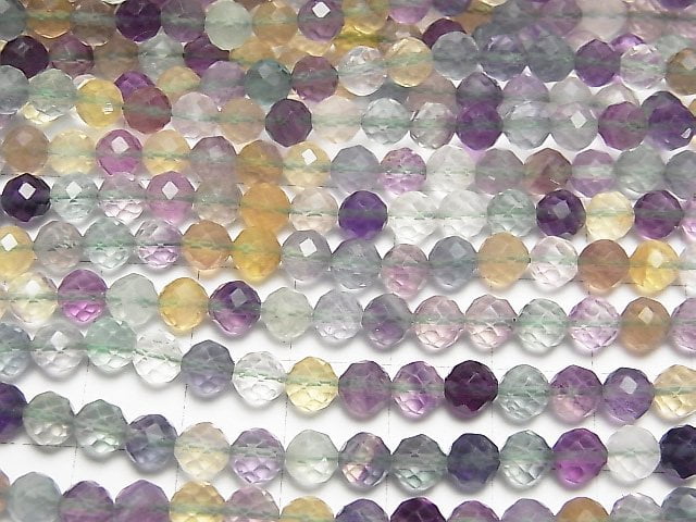 [Video] High Quality! Multicolor Fluorite AA++ Faceted Round 5mm 1strand beads (aprx.15inch / 37cm)