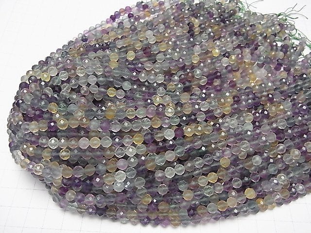 [Video] High Quality! Multicolor Fluorite AA++ Faceted Round 5mm 1strand beads (aprx.15inch / 37cm)