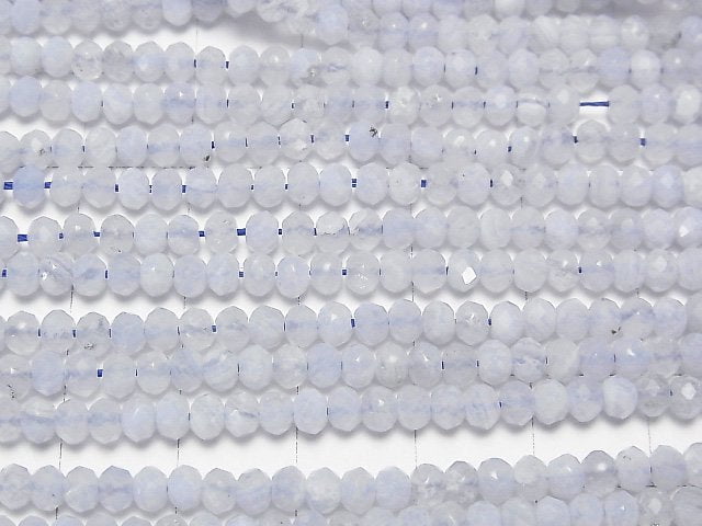 [Video] High Quality! Blue Lace Agate AA++ Faceted Button Rondelle 4x4x3mm half or 1strand beads (aprx.15inch / 37cm)