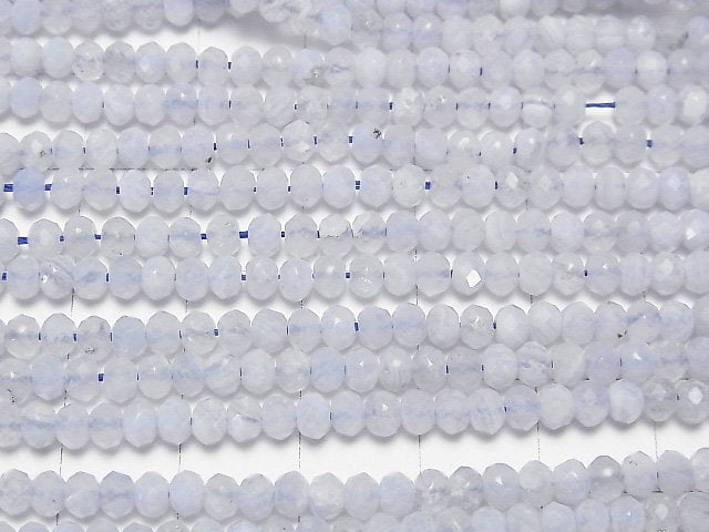 [Video] High Quality! Blue Lace Agate AA++ Faceted Button Roundel 4x4x3mm half or 1strand beads (aprx.15inch / 37cm)