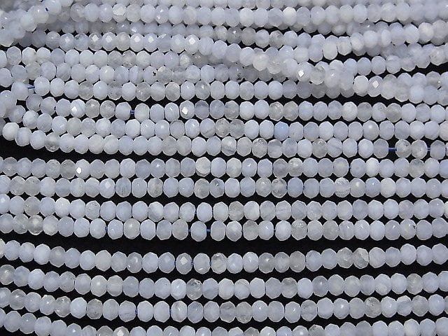 [Video] High Quality! Blue Lace Agate AA++ Faceted Button Rondelle 4x4x3mm half or 1strand beads (aprx.15inch / 37cm)