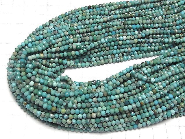 [Video] High Quality! Turquoise AA++ Faceted Button Roundel 4x4x3mm half or 1strand beads (aprx.15inch / 36cm)