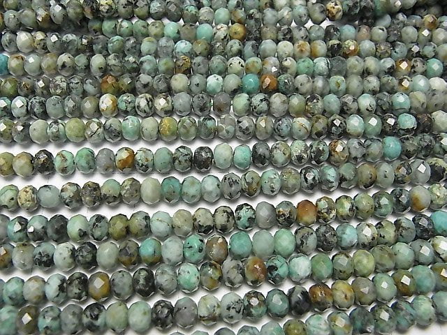[Video] High Quality! African Turquoise Faceted Button Rondelle 6x6x4mm 1strand beads (aprx.15inch / 37cm)