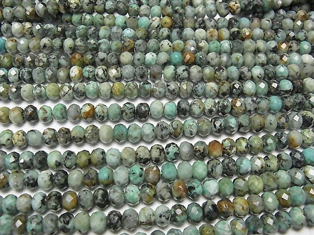 [Video] High Quality! African Turquoise Faceted Button Roundel 6x6x4mm 1strand beads (aprx.15inch / 37cm)