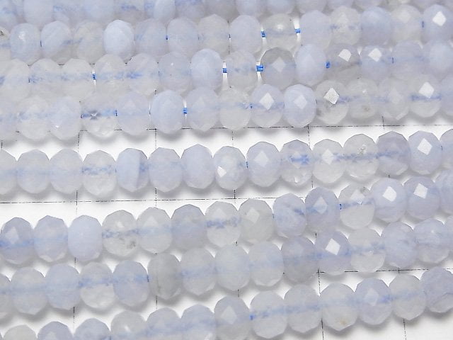 [Video] High Quality! Blue Lace Agate AA Faceted Button Rondelle 6x6x4mm half or 1strand beads (aprx.15inch / 36cm)