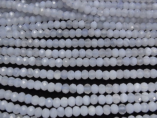 [Video] High Quality! Blue Lace Agate AA Faceted Button Rondelle 6x6x4mm half or 1strand beads (aprx.15inch / 36cm)