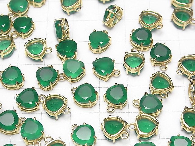 [Video] High Quality Green Onyx AAA Bezel Setting Chestnut Faceted 8x8mm 18KGP 2pcs