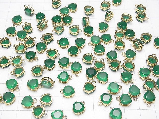 [Video] High Quality Green Onyx AAA Bezel Setting Chestnut Faceted 8x8mm 18KGP 2pcs