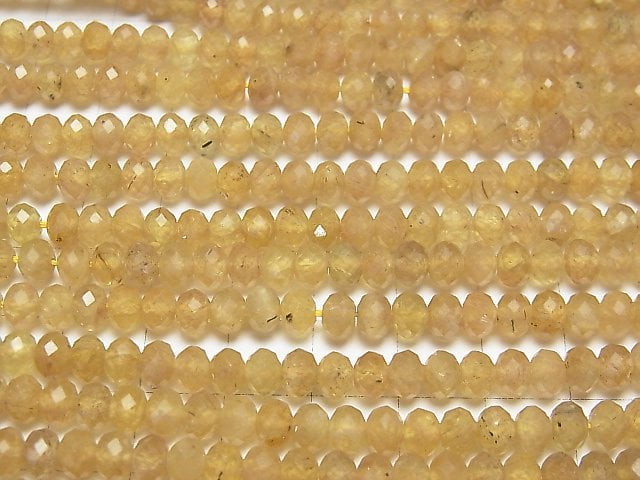 [Video] High Quality! Yellow Apatite AA Faceted Button Roundel 6x6x4mm 1strand beads (aprx.15inch / 36cm)