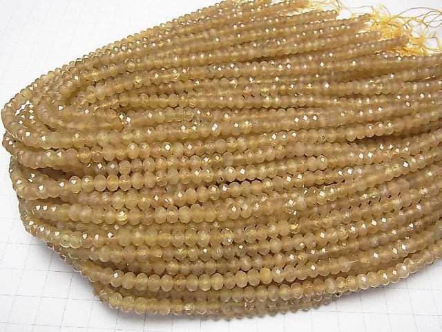 [Video] High Quality! Yellow Apatite AA Faceted Button Rondelle 6x6x4mm 1strand beads (aprx.15inch / 36cm)