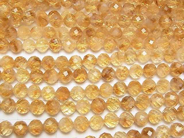 [Video] High Quality! Bi-color Citrine AA++ 64Faceted Round 8mm half or 1strand beads (aprx.15inch / 37cm)