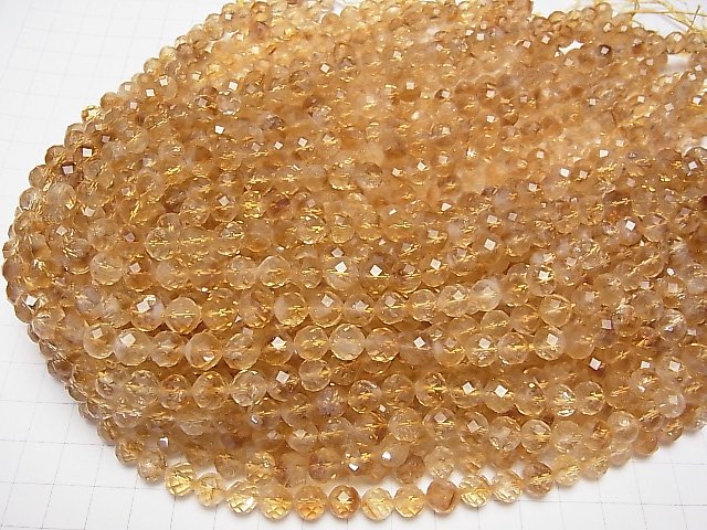 [Video] High Quality! Bi-color Citrine AA++ 64Faceted Round 8mm half or 1strand beads (aprx.15inch / 37cm)