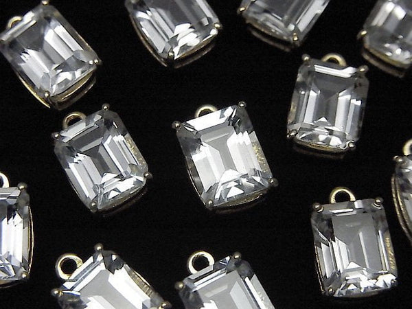 [Video]High Quality White Topaz AAA Bezel Setting Rectangle Faceted 10x8mm 18KGP 1pc