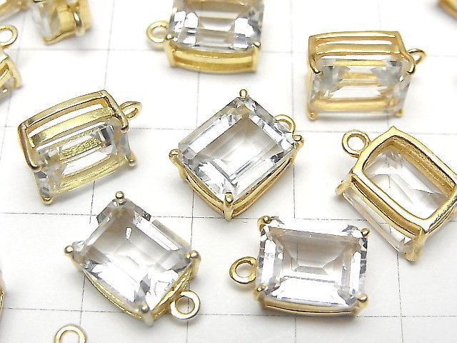 [Video]High Quality White Topaz AAA Bezel Setting Rectangle Faceted 10x8mm 18KGP 1pc