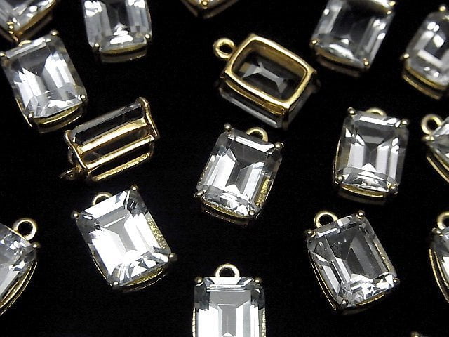 [Video]High Quality White Topaz AAA Bezel Setting Rectangle Faceted 10x8mm 18KGP 1pc