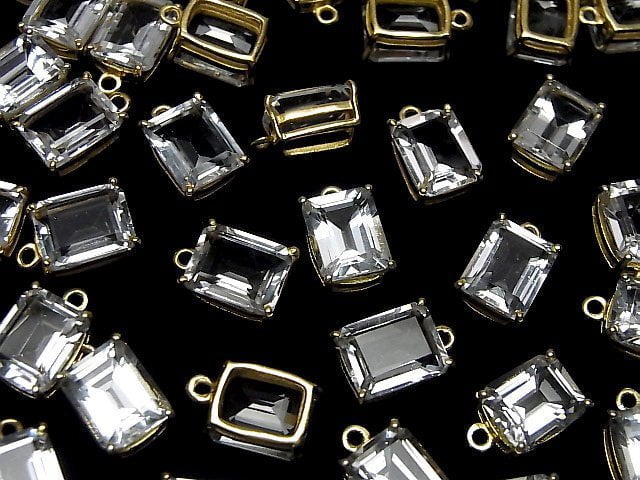 [Video]High Quality White Topaz AAA Bezel Setting Rectangle Faceted 10x8mm 18KGP 1pc