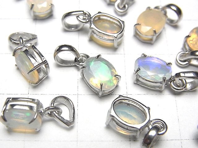 [Video] High Quality Ethiopia Opal AAA Oval Faceted Pendant 8x6mm Silver925 1pc