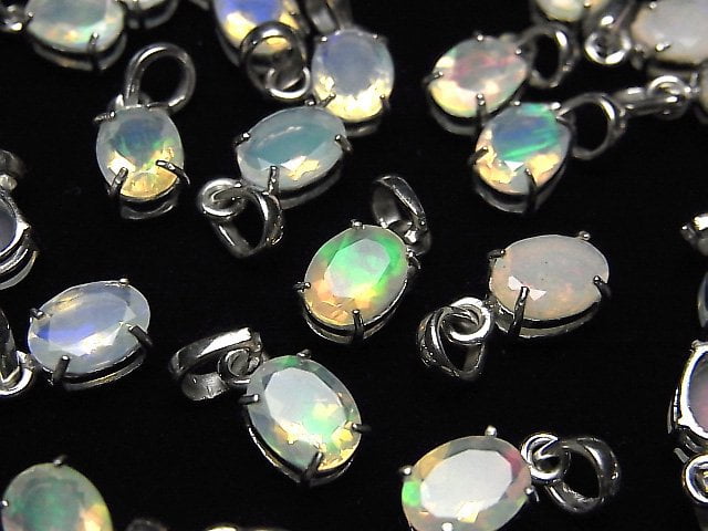 [Video] High Quality Ethiopia Opal AAA Oval Faceted Pendant 8x6mm Silver925 1pc