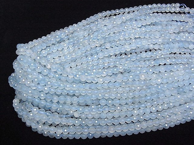 [Video] High Quality! Aquamarine AAA- 128Faceted Round 5.5mm half or 1strand beads (aprx.15inch / 37cm)