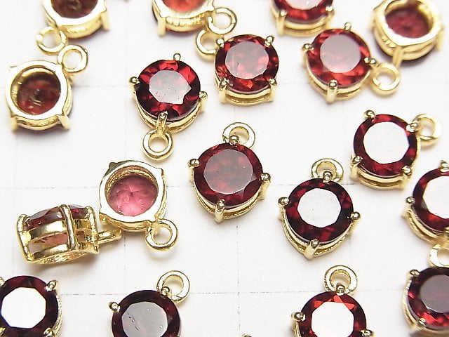 [Video] High Quality Mozambique Garnet AAA Bezel Setting Round Faceted 7x7mm 18KGP 2pcs